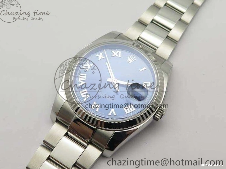 0211 DateJust 36mm SS 116234 ARF 1:1 Best Edition Blue Roman Dial Fluted On 904L SS Oyster Bracelet SA Supportive 3516